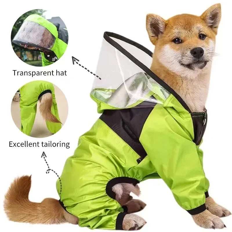 Pet Dog Raincoat Transparent Hooded Jumpsuit Dogs Waterproof Coat Water Resistant Clothes for Dogs Cats Jacket Pet Supplies