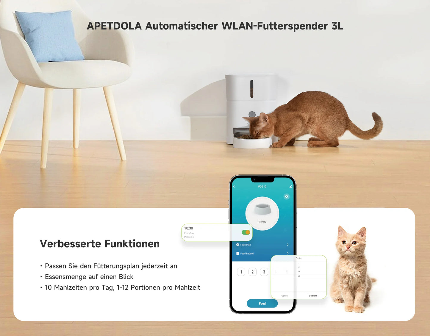 APETDOLA Automatic Cat Feeder Pet Smart Cat Food Dispenser Remote Control WiFi Button Timed Feeders For Cats Dog Accessories