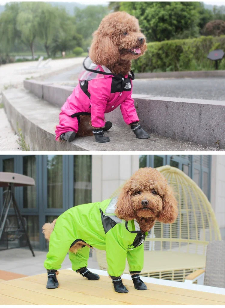 Pet Dog Raincoat Transparent Hooded Jumpsuit Dogs Waterproof Coat Water Resistant Clothes for Dogs Cats Jacket Pet Supplies
