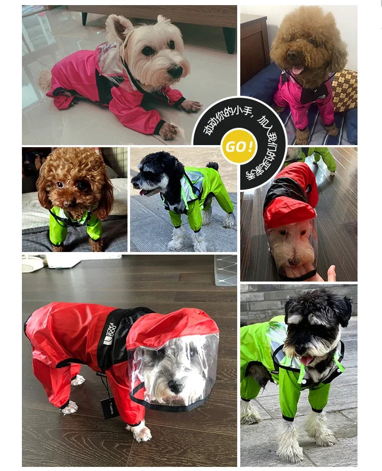 Pet Dog Raincoat Transparent Hooded Jumpsuit Dogs Waterproof Coat Water Resistant Clothes for Dogs Cats Jacket Pet Supplies