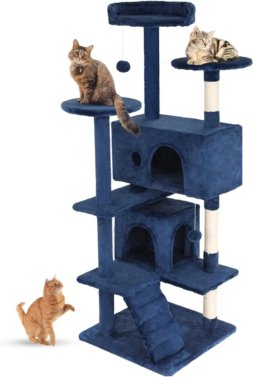 Cat Tree 54in Cat Tower Multi-Level Durable Cat Scratching Post & Cozy Fun Jumping Platform Space Saving Condo