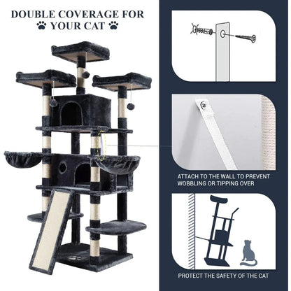 68 Inch Cat Treehouse with Cat Nest, Cat Scratch Post, and Multi Story Tower