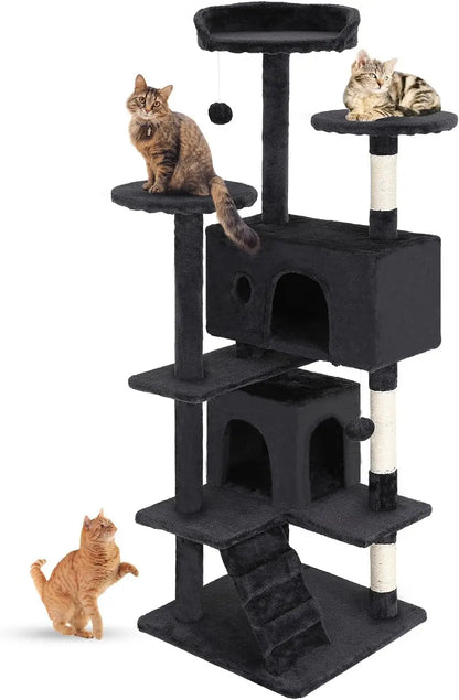 Cat Tree 54in Cat Tower Multi-Level Durable Cat Scratching Post & Cozy Fun Jumping Platform Space Saving Condo