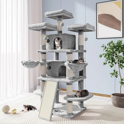 68 Inch Cat Treehouse with Cat Nest, Cat Scratch Post, and Multi Story Tower