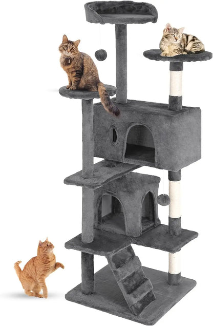 Cat Tree 54in Cat Tower Multi-Level Durable Cat Scratching Post & Cozy Fun Jumping Platform Space Saving Condo
