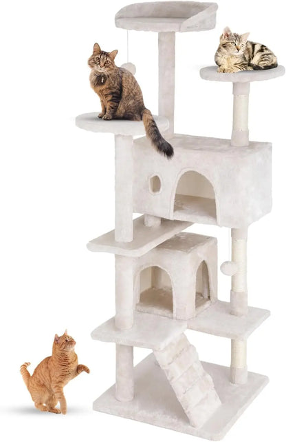 Cat Tree 54in Cat Tower Multi-Level Durable Cat Scratching Post & Cozy Fun Jumping Platform Space Saving Condo