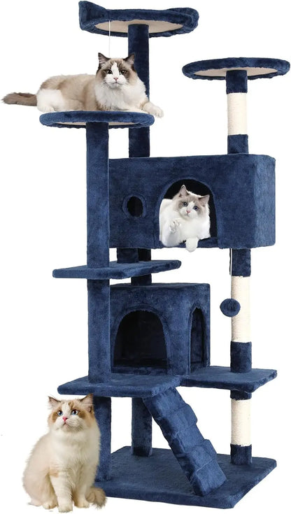 Cat Tree 54in Cat Tower Multi-Level Durable Cat Scratching Post & Cozy Fun Jumping Platform Space Saving Condo