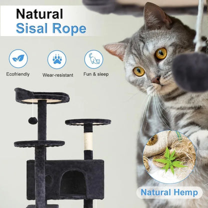 Cat Tree 54in Cat Tower Multi-Level Durable Cat Scratching Post & Cozy Fun Jumping Platform Space Saving Condo