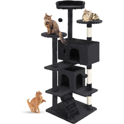Cat Tree 54in Cat Tower Multi-Level Durable Cat Scratching Post & Cozy Fun Jumping Platform Space Saving Condo