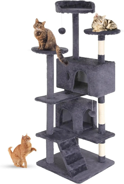 Cat Tree 54in Cat Tower Multi-Level Durable Cat Scratching Post & Cozy Fun Jumping Platform Space Saving Condo